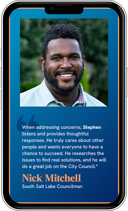 Phone with a headshot and quote endorsing a candidate