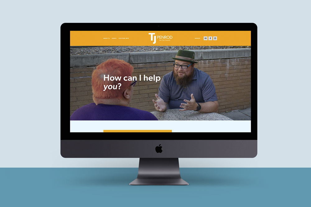 A computer showing the TJ Penrod campaign website