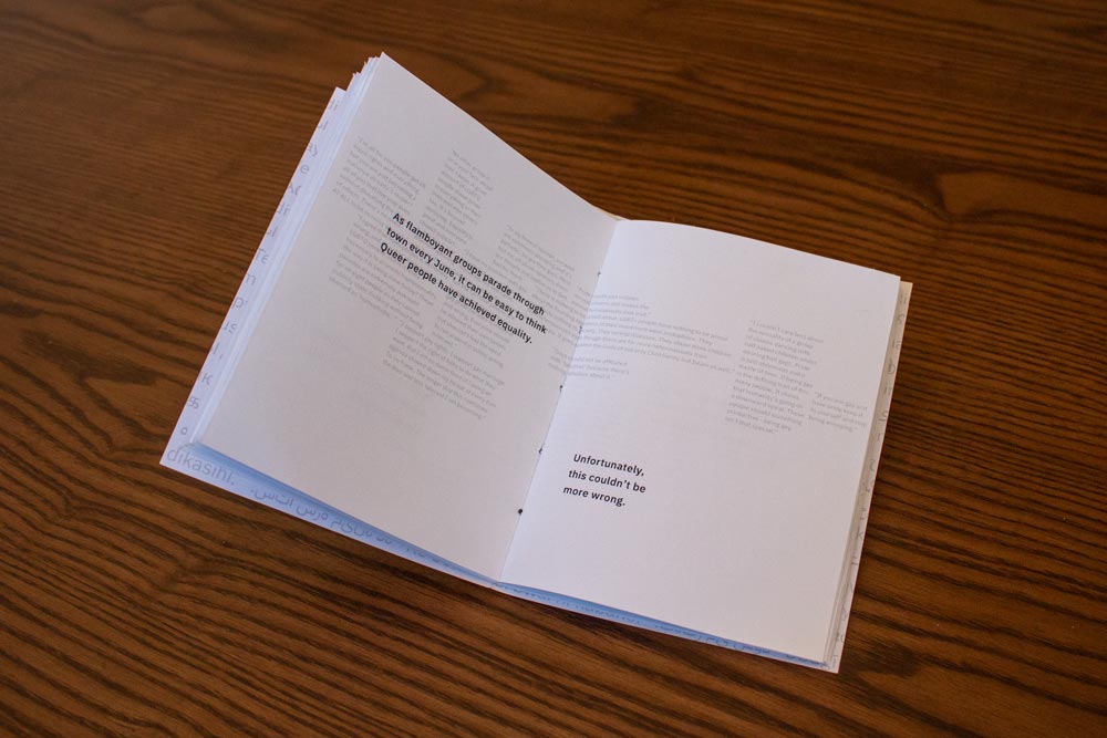 Book spread with the text about Pride parades