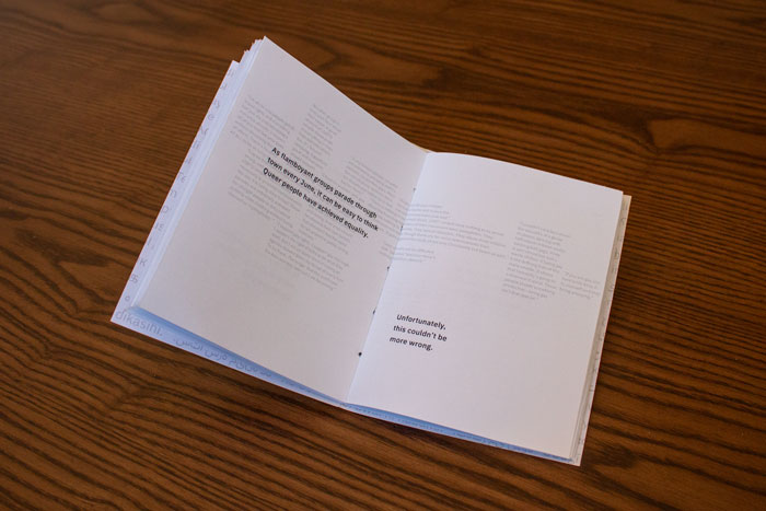 Book spread with the text about Pride parades