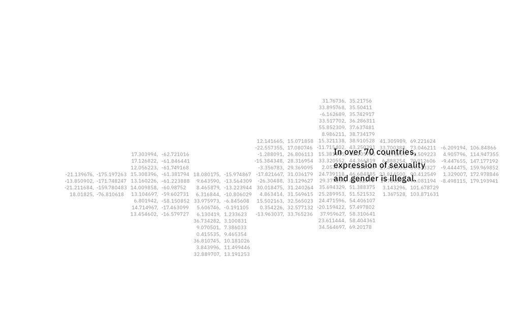 Book spread that says 'In over 70 countries, expression of sexuality and gender is illegal.'