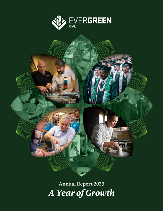 Report cover with images arranged in petals, growing out from the center.