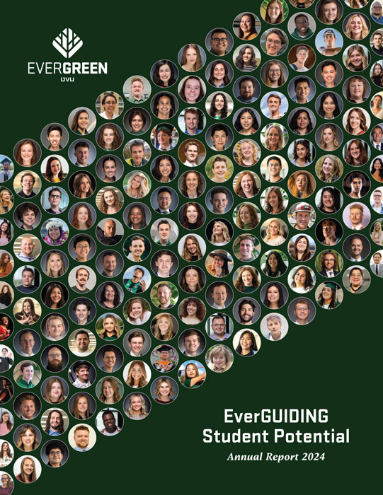 Report cover with hundreds of images of students from the bottom left to the top right.