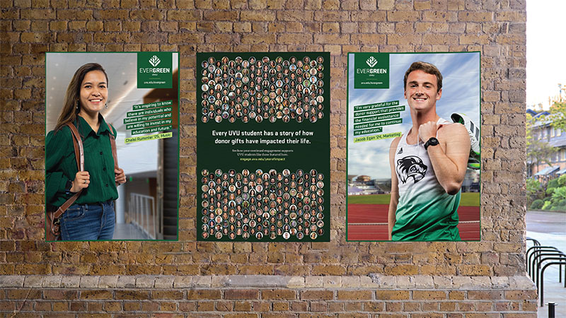 Three posters on a wall with studetn images