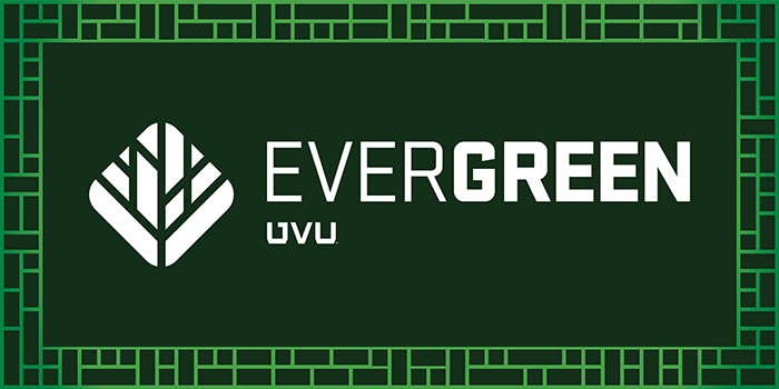 'EVERGREEN' on a green background