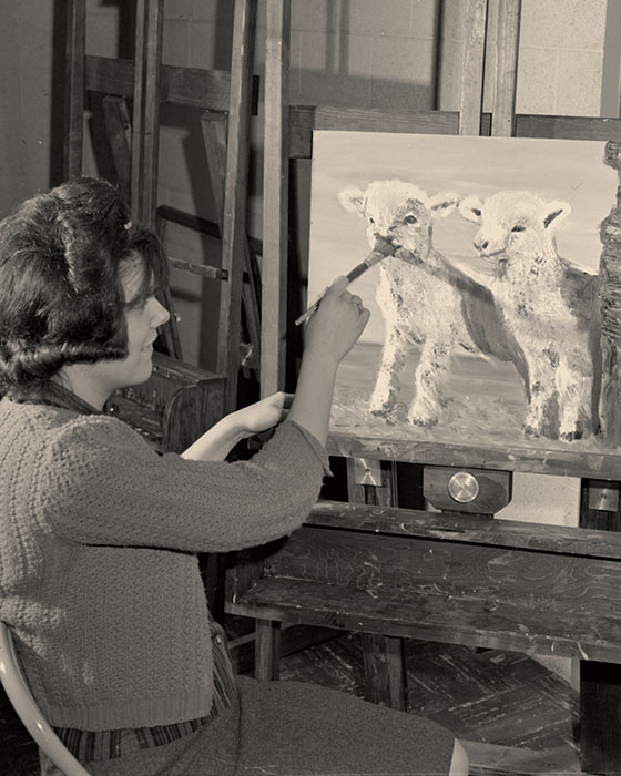 Historic image of a student painting