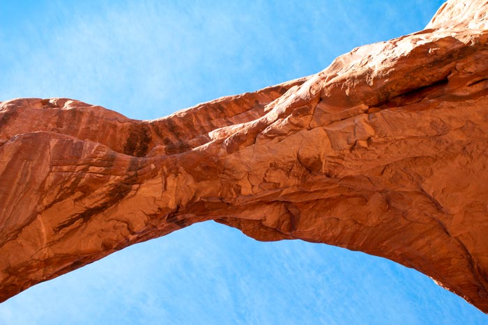 Underneath one of the arches in the Double Arch monument in Arches National Park
