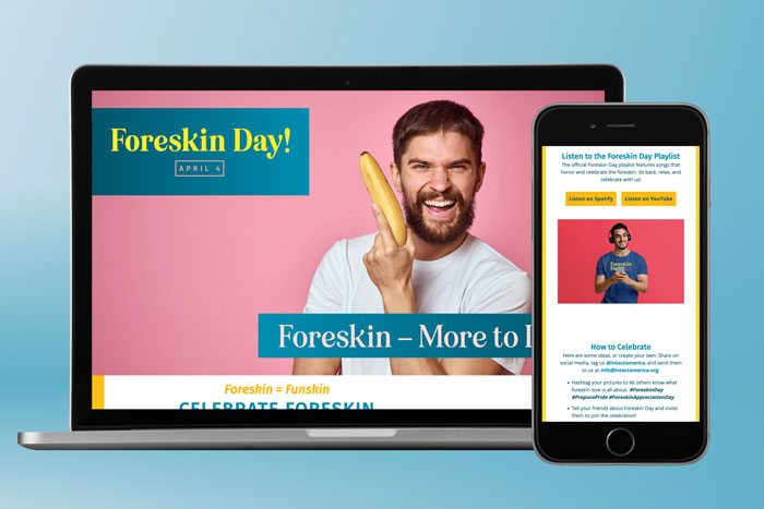 Computer and phone with the website design on a blue background