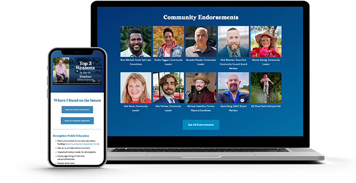 Phone and laptop showing the campaign website